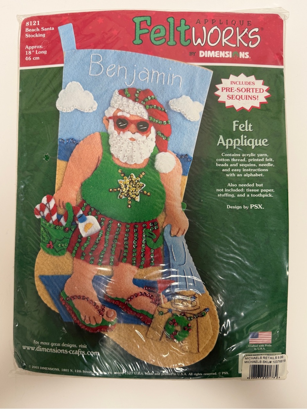 Dimensions Feltworks Beach Santa Stocking Kit 8121 Felt Sequins Santa Ocean